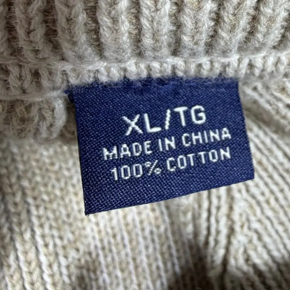 Tommy Bahama Men XL Cream 1/4 Zip Thick Grandpacore Sweater Casual Pullover